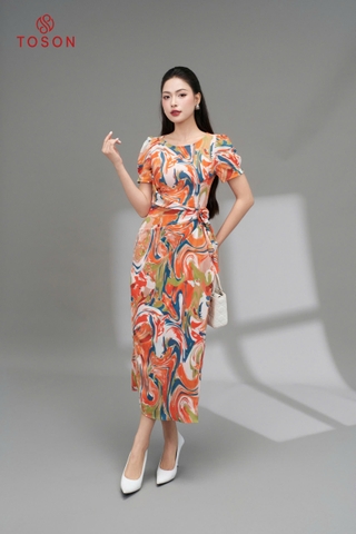 44023 - Đầm silk eo xếp bèo lệch