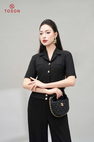 19036B95 - Áo đờ mi đen đũi dâu cổ K