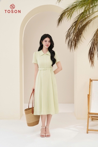 43061X35 - Đầm xòe cổ sam thô đũi xanh ngọc