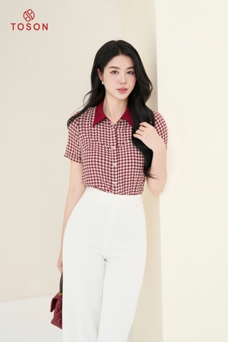 12080 - Áo lụa cổ đức, tay cộc, họa tiết