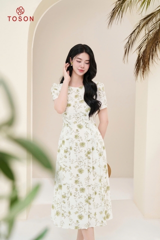41001 - Đầm xoè xếp ly lụa silk hoạ tiết