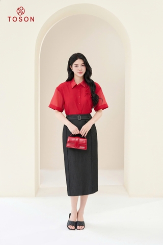 12015D35 - Áo tơ suông đỏ,đính hoa