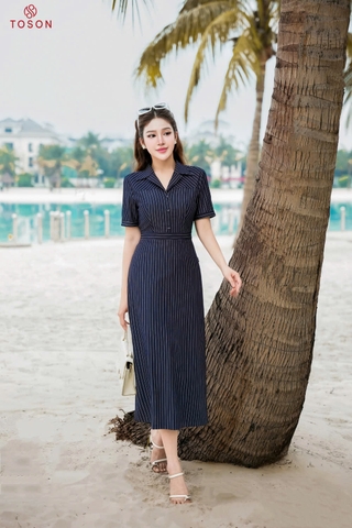 46037T95 - Đầm demin tím than kẻ cổ K