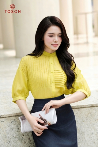14004X35 - Áo tơ cốm cổ tàu dáng suông