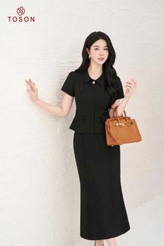 16010B65 - Áo ký giả xước nhật đen cổ sen