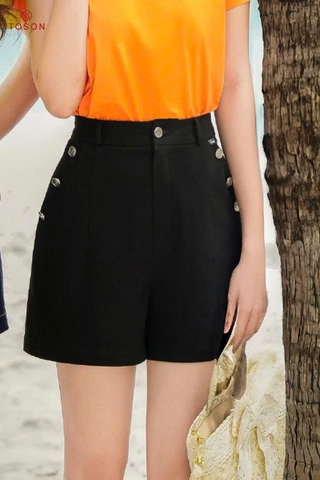 27014B65 - Quần short đen demin túi đính cúc