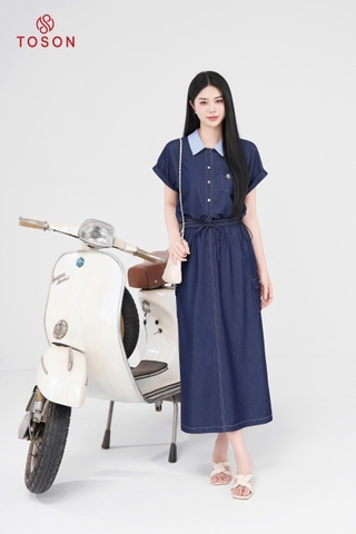 JBC03X65 - Bộ denim xanh: Áo phối kẻ + C.váy