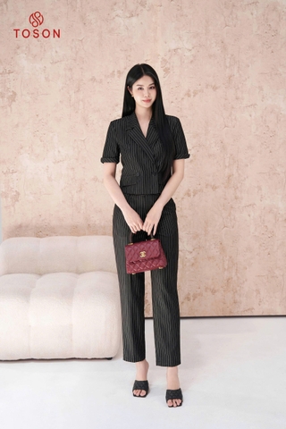B1265K05 - Bộ kẻ denim: Áo đờ mi + Q suông