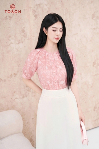14067P65S - Áo tơ hồng tay lỡ zắc lăng
