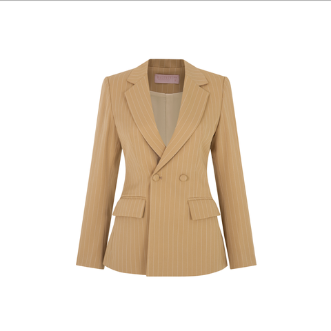 Áo blazer 2 khuy nâu sọc trắng Elegant WALENTY