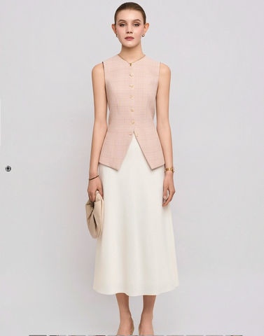 ÁO SUITVEST DÁNG DÀI REMAID - MÀU CARO HỒNG CAM