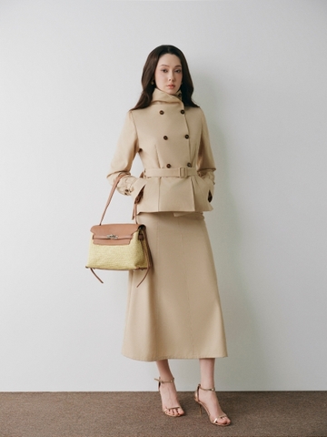 Áo Khoác Trench Coat Nữ Chelsea Dáng Lửng Kèm Đai Màu Be Công Sở WALENTY