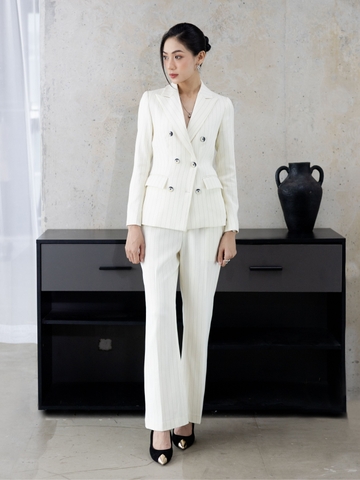 Cream Herringbone Pinstripe Trouser