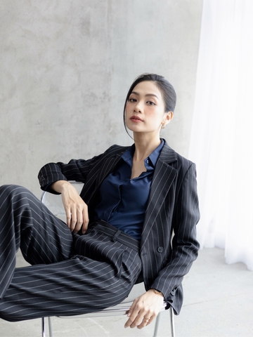 Black Herringbone Pinstripe Blazer