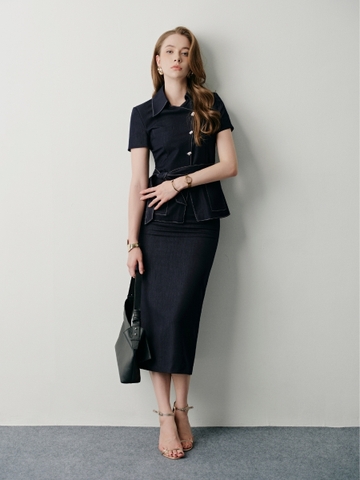 Áo Blazer Nữ Neira Denim Ngắn Tay Chiết Eo Kèm Dây Thắt Nơ WALENTY