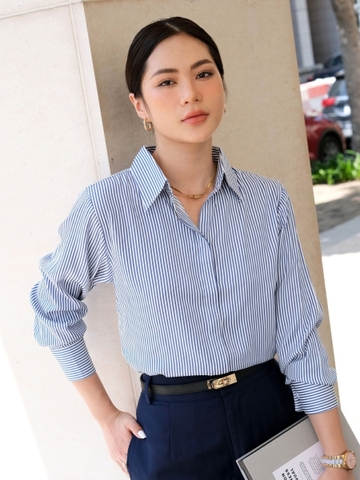 Áo sơ mi basic sọc xanh WALENTY