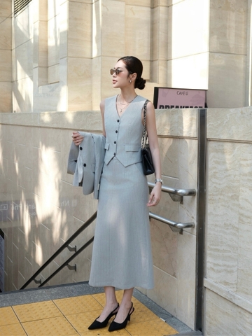 Chân váy A dài màu xám sọc trắng Vestegra WALENTY