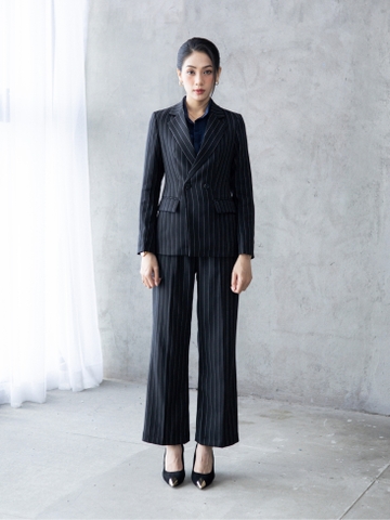 Black Herringbone Pinstripe Blazer