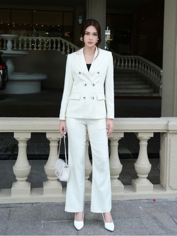 Quần đứng màu kem sọc vaỉ vân xương cá WALENTY