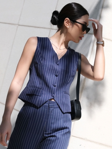 Áo gile classic sọc xanh WALENTY