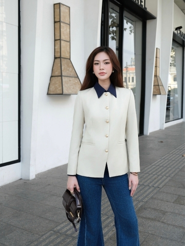 Áo blazer cổ tròn khuy cao Ivory WALENTY