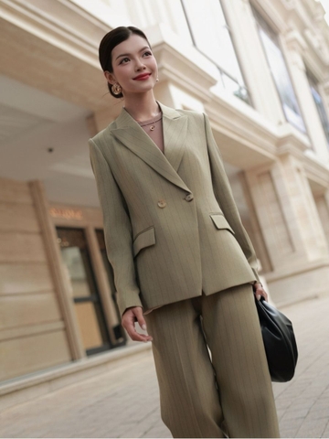 Áo Blazer 2 khuy xanh rêu sọc vân xương cá Emeral WALENTY