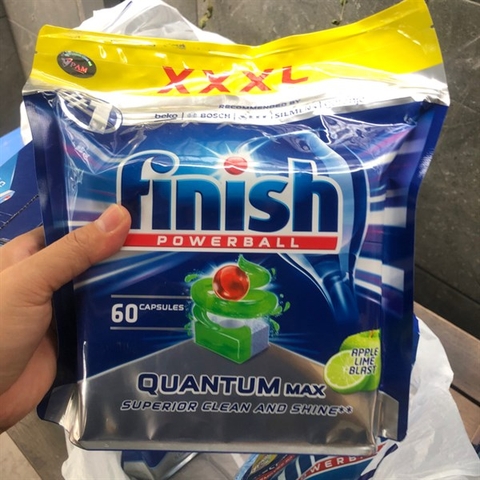 Viên rửa chén Finish Quantum max 60 viên - Hương táo chanh