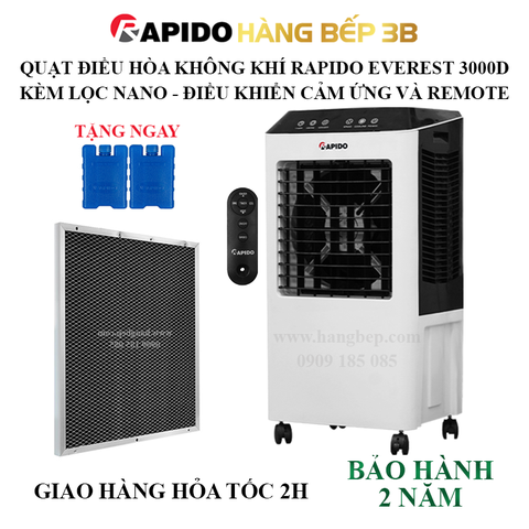 Quạt hơi nước Rapido Everest 3000D + tấm lọc than hoạt tính