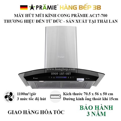 Máy hút mùi kính cong Pramie AC17-700 (Thái Lan)