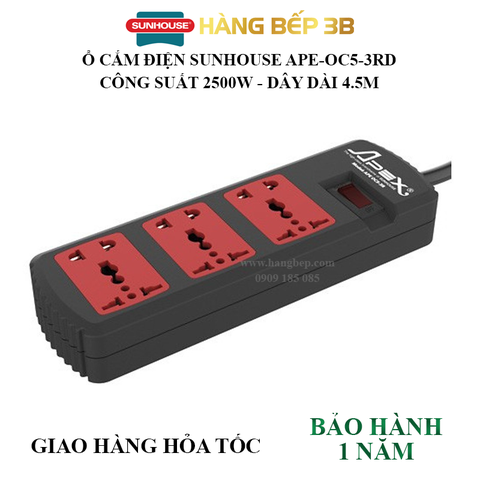 Ổ cắm điện Apex APE-OC5-3RD - 4.5m