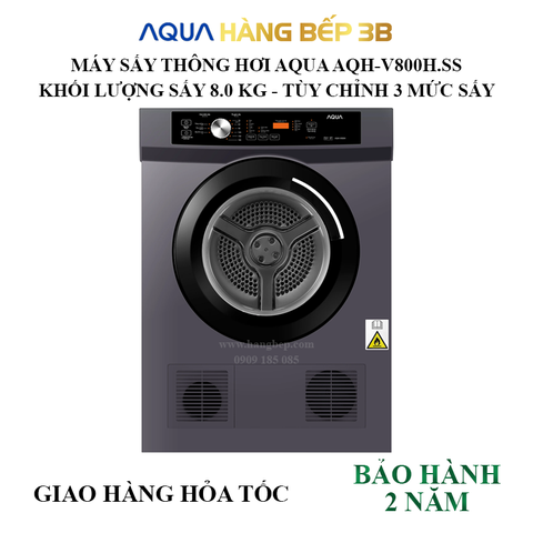 Máy sấy quần áo Aqua AQH-V800H.SS 8kg