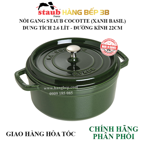 Nồi gang Staub Cocotte 22cm - màu xanh basil