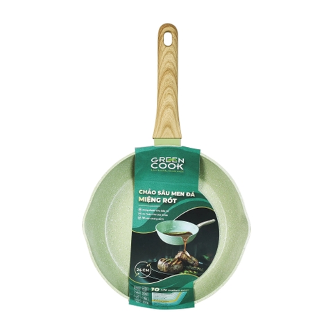 Chảo sâu lòng men đá Green Cook 24cm GCP231-24IH có miệng rót