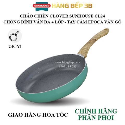 Chảo chiên chống dính vân đá Sunhouse 24cm Clover CL24
