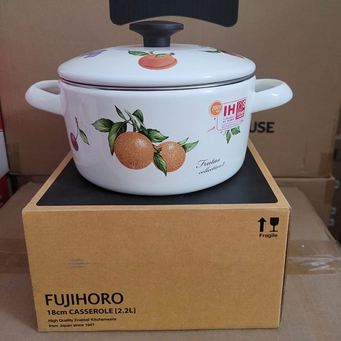 Bộ 3 nồi tráng men hoa văn trái cây đáy từ Fujihoro FRV-3