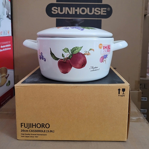 Bộ 4 nồi tráng men hoa văn trái cây đáy từ Fujihoro FRV-4