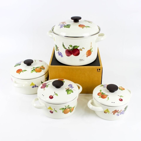 Bộ 4 nồi tráng men hoa văn trái cây đáy từ Fujihoro FRV-4