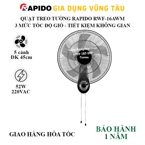 Quạt treo tường Rapido RWF-16AWM