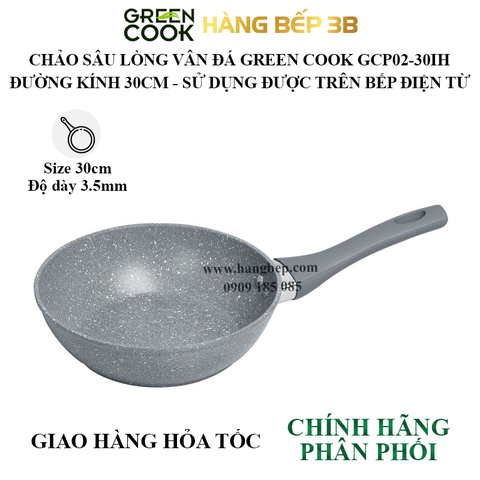 Chảo sâu lòng vân đá Green Cook 30cm GCP02-30IH