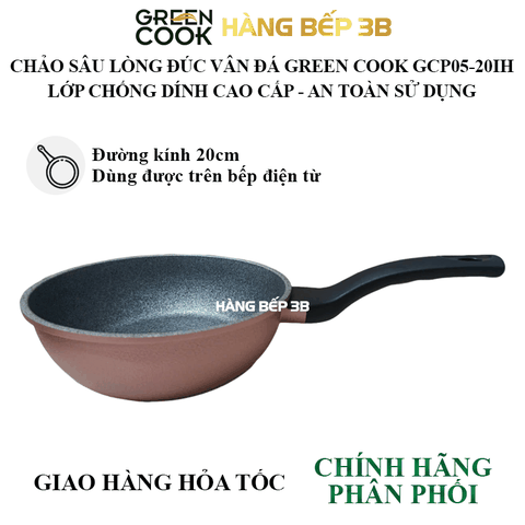 Chảo sâu lòng đúc vân đá Green Cook 20cm GCP05-20IH