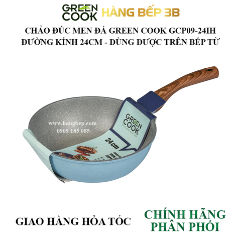 Chảo đúc men đá xanh Sapphire Green Cook 24cm GCP09-24IH