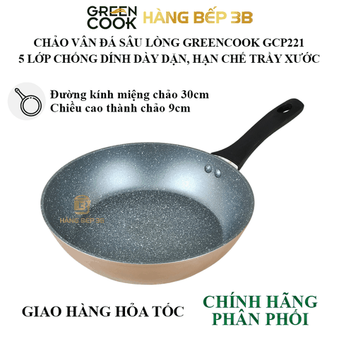 Chảo sâu lòng vân đá Green Cook 30cm GCP221-30IH