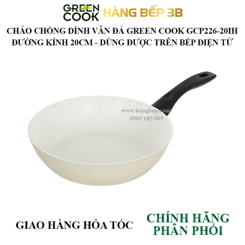 Chảo sâu lòng chống dính vân đá Green Cook 20cm GCP226-20IH