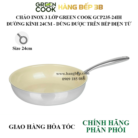 Chảo chiên inox 3 lớp Green Cook 24cm GCP235-24IH