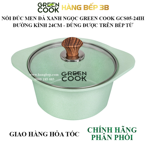 Nồi đúc men đá xanh ngọc Green Cook 24cm GCS05-24IH