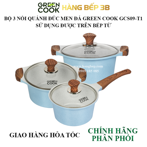 Bộ 3 nồi đúc men đá xanh Sapphire Green Cook GCS09-T1