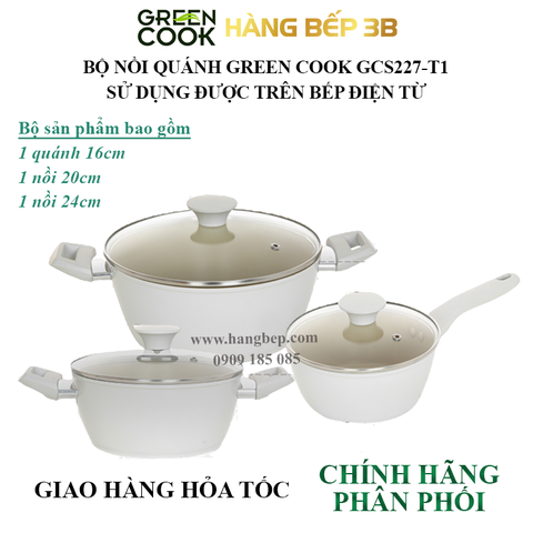 Bộ 3 nồi chống dính Green Cook GCS227-T1
