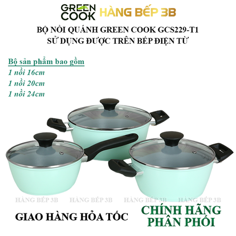 Bộ 3 nồi chống dính Green Cook GCS229-T1