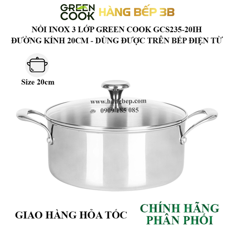 Nồi inox 3 lớp Green Cook 20cm GCS235-20IH