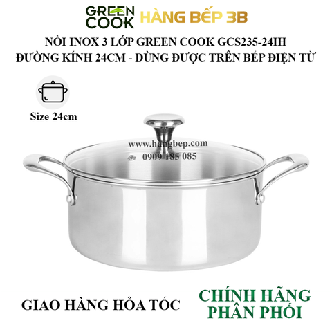 Nồi inox 3 lớp Green Cook 24cm GCS235-24IH